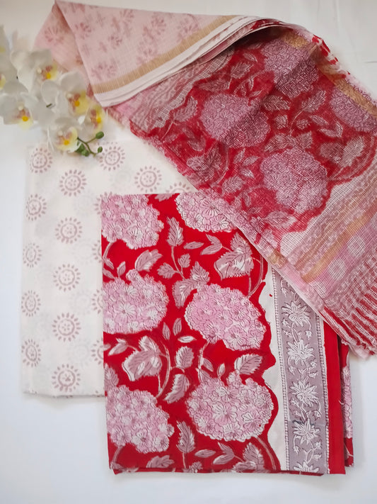 Unstitched cotton hand block printed set