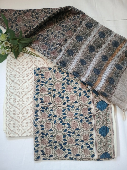 Unstitched cotton hand block printed set