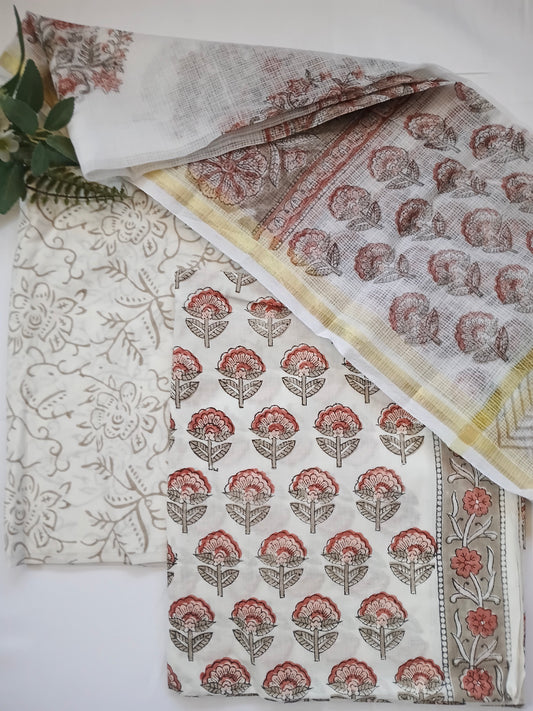 Unstitched cotton hand block printed set