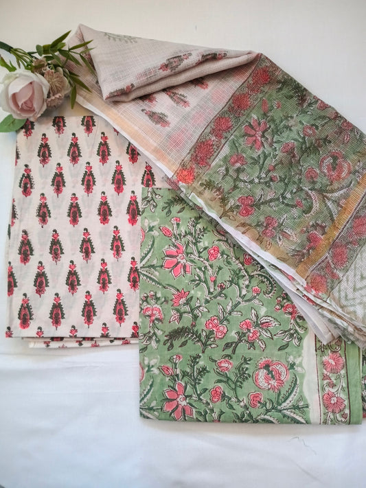 Unstitched cotton hand block printed set