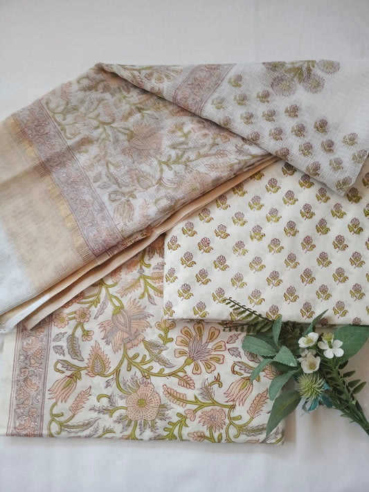 Unstitched cotton hand block printed set