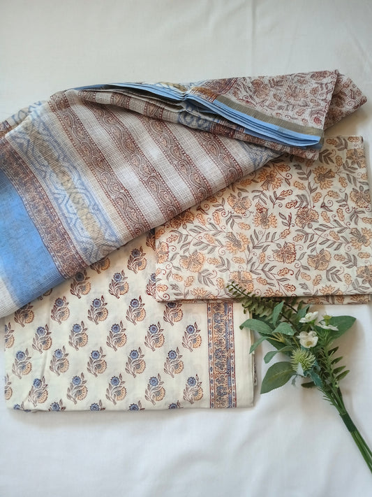 Unstitched cotton hand block printed set