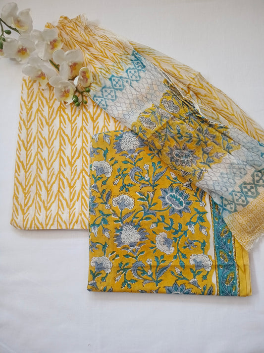 Unstitched cotton hand block printed set