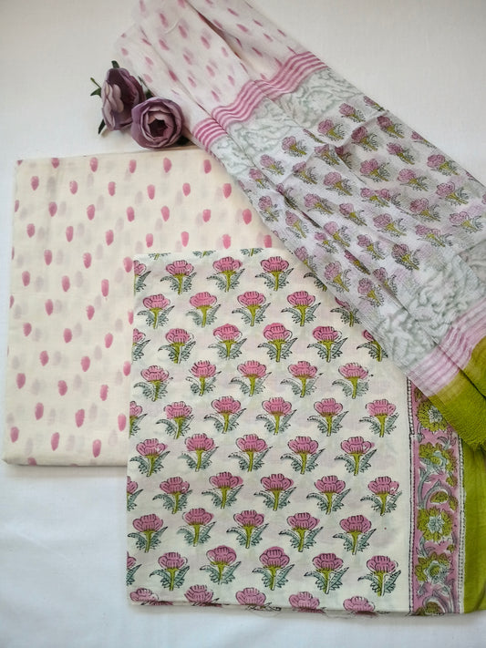 Unstitched cotton hand block printed set