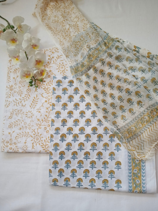 Unstitched cotton hand block printed set