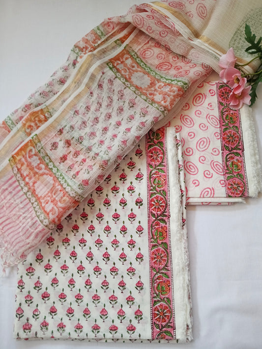 Unstitched cotton hand block printed set