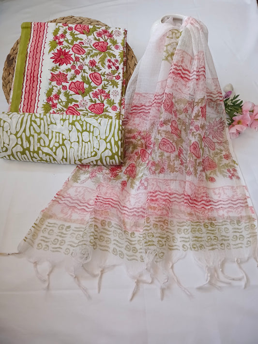Unstitched cotton hand block printed set