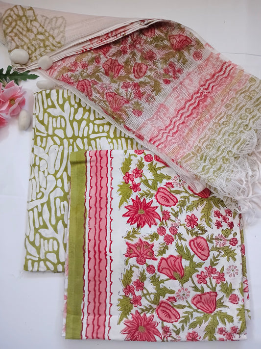 Unstitched cotton hand block printed set