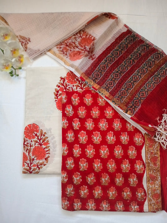 Unstitched cotton hand block printed set