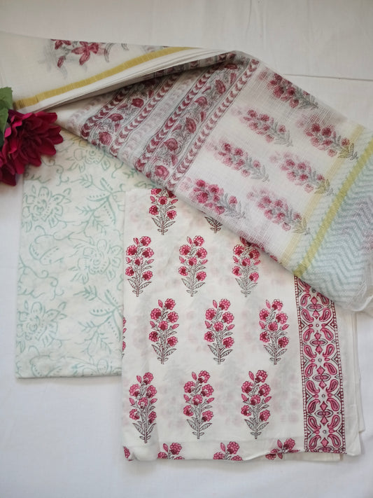 Unstitched cotton hand block printed set