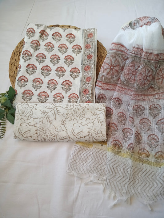 Unstitched cotton hand block printed set