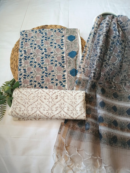 Unstitched cotton hand block printed set