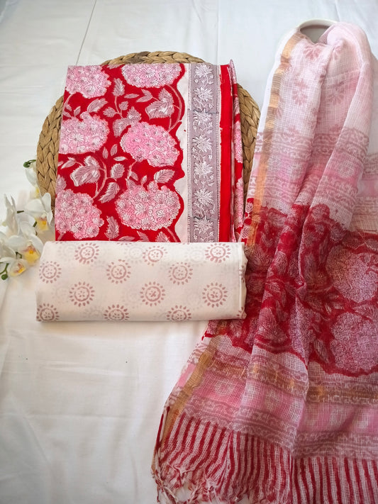 Unstitched cotton hand block printed set