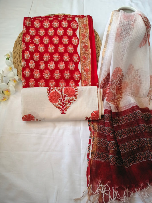Unstitched cotton hand block printed set