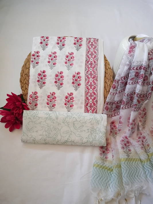 Unstitched cotton hand block printed set