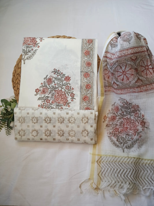 Unstitched cotton hand block printed set