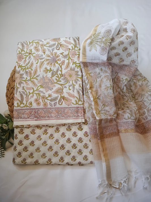 Unstitched cotton hand block printed set