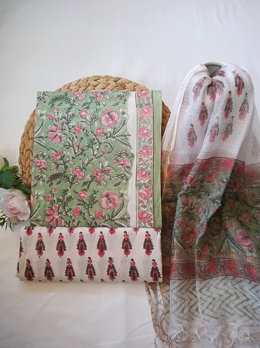 Unstitched cotton hand block printed set