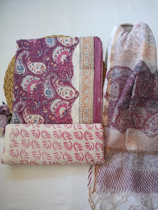 Unstitched cotton hand block printed set