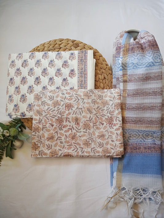 Unstitched cotton hand block printed set