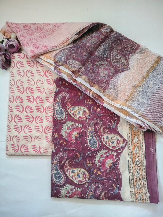 Unstitched cotton hand block printed set