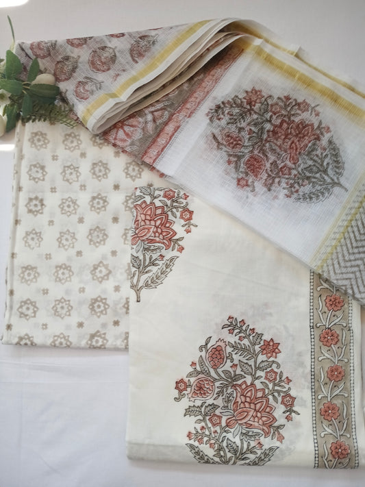 Unstitched cotton hand block printed set