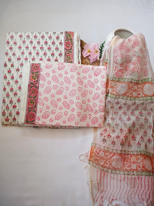 Unstitched cotton hand block printed set