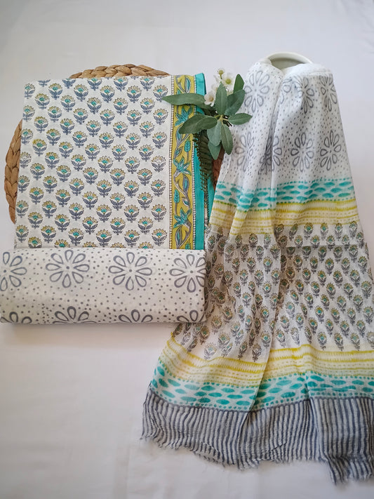 Unstitched cotton hand block printed set