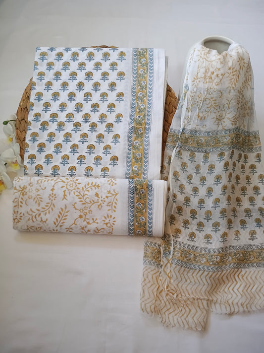Unstitched cotton hand block printed set