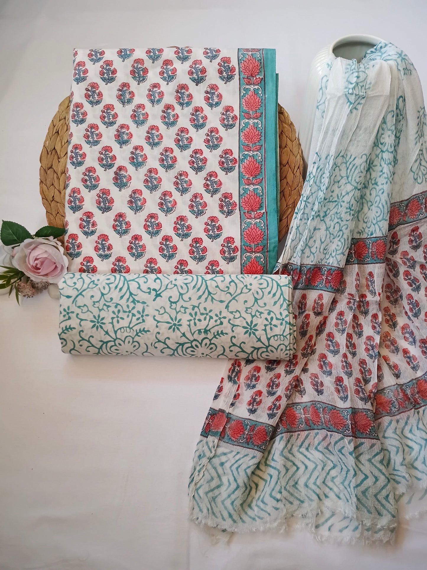 Unstitched cotton hand block printed set