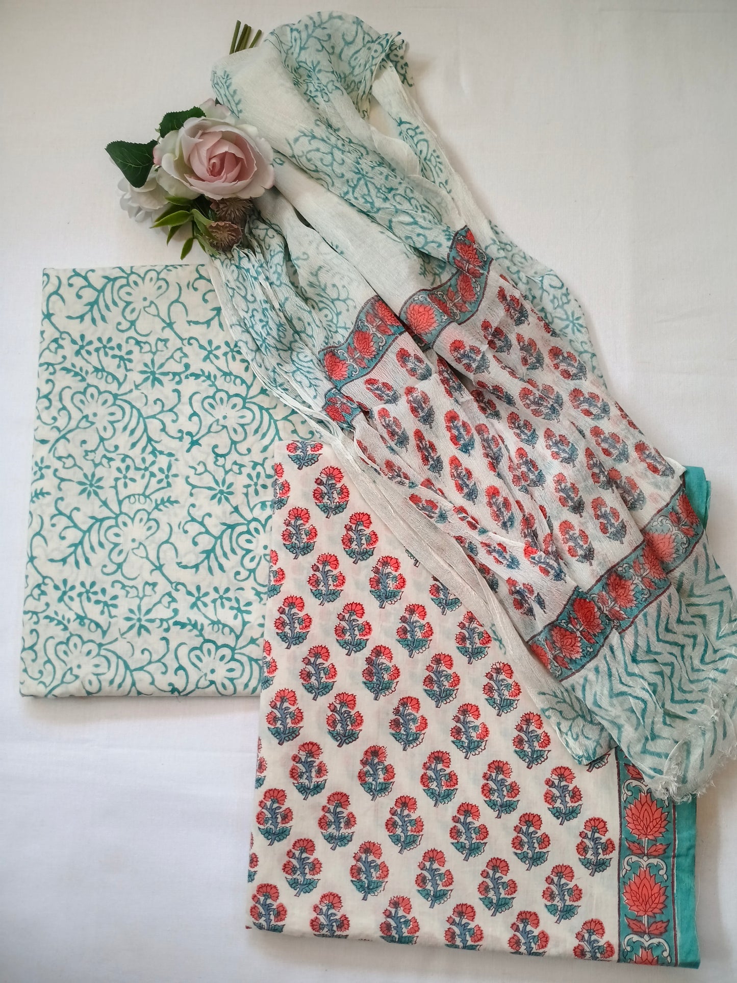 Unstitched cotton hand block printed set
