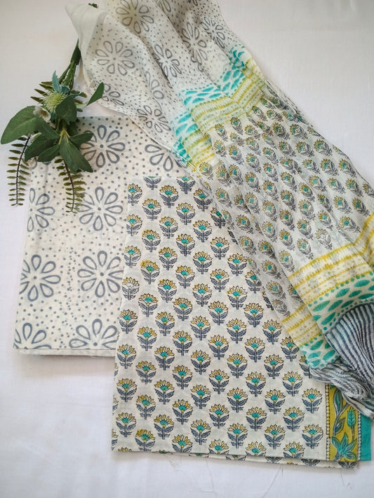 Unstitched cotton hand block printed set